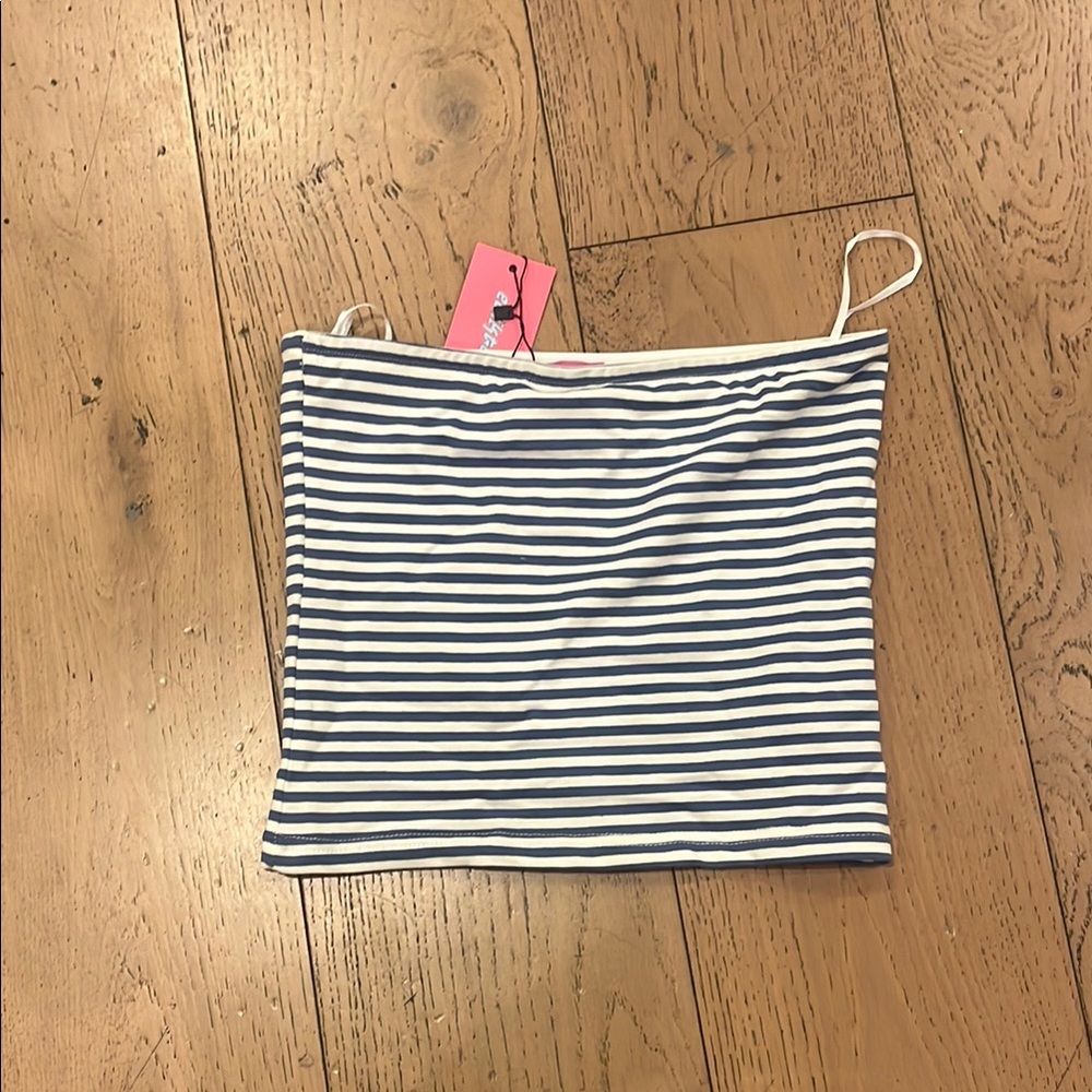 Edikted Navy and White Striped Crop Top
